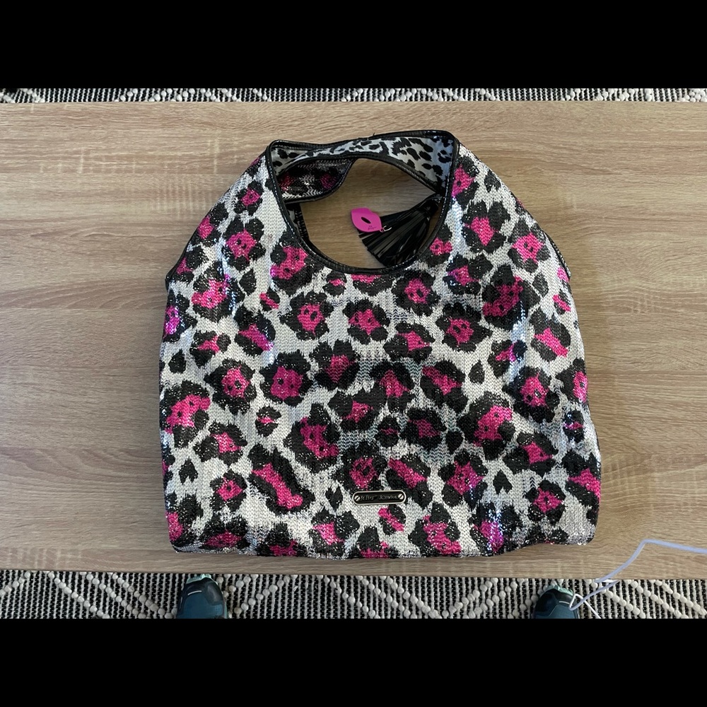 Betsey Johnson pink leopard sequin purse. Used.